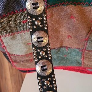 Studded Black leather Belt with Silver concho Accents